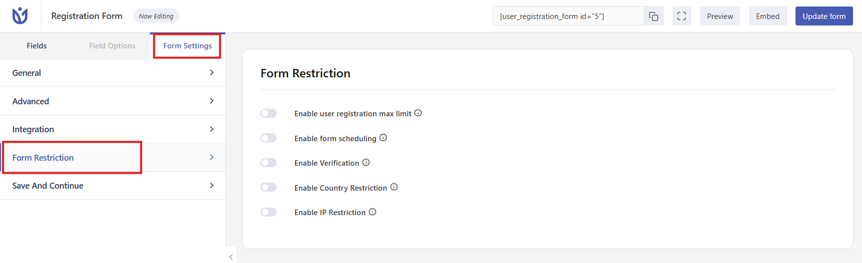 Open your form and navigate to Form Settings
