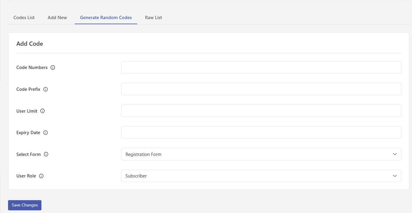 Bulk code generation interface