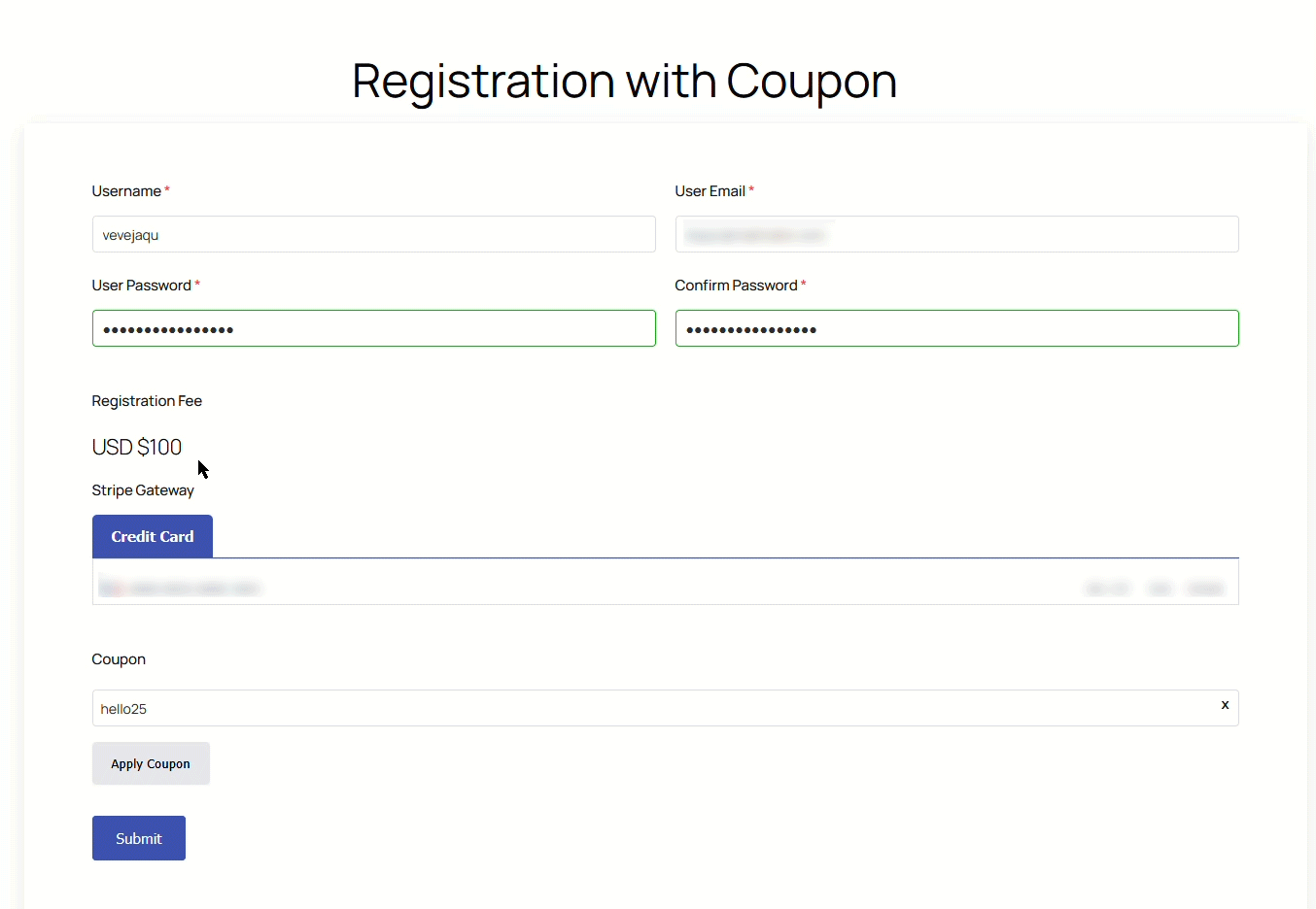 Registration Form with Coupon Code