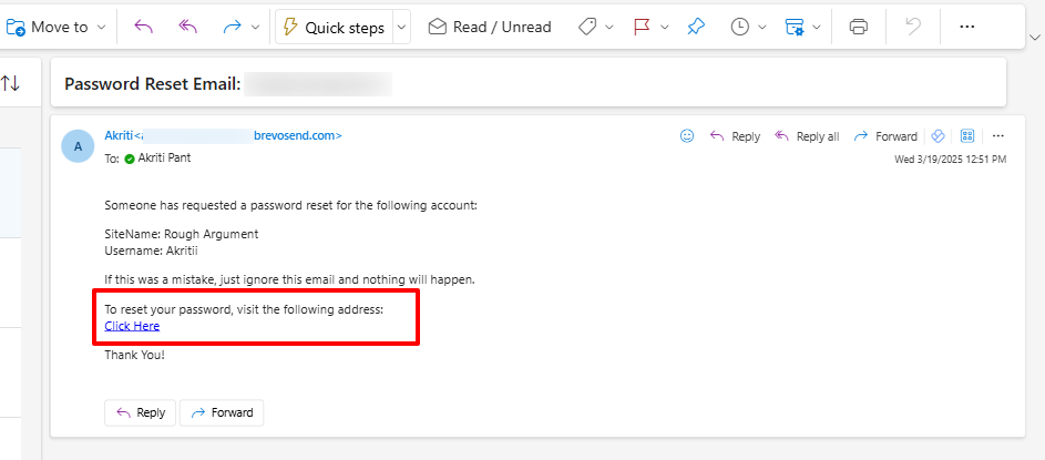 Mail Received in Outlook
