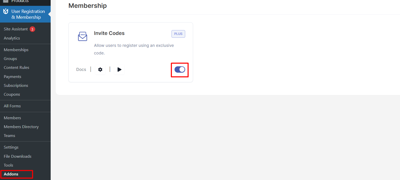 Enabling Invite Codes Add-ons on User Registration and Membership Pro