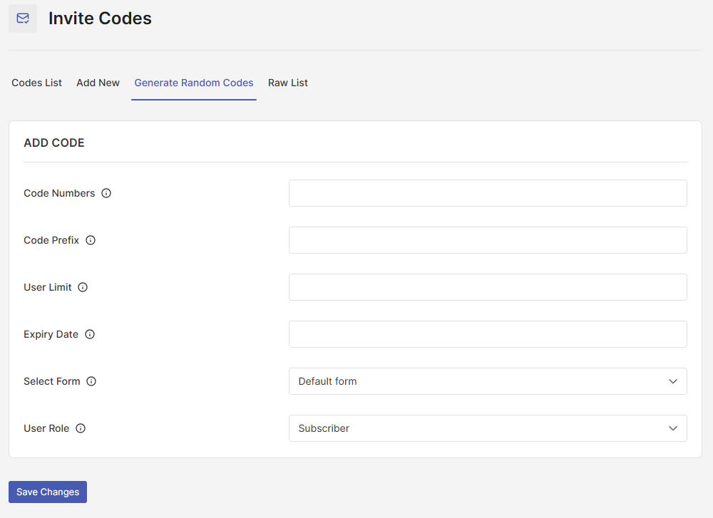 Generate Random Codes section