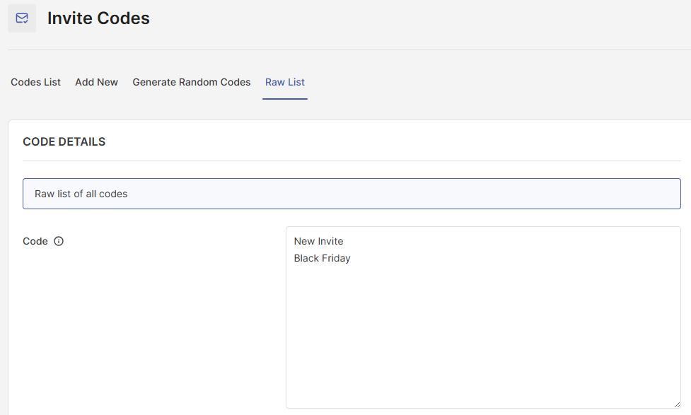 View raw list of all invite codes on User Registration and Membership plugin
