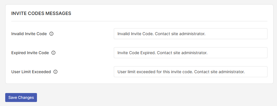 Form Messages for Invitation Code Form Field