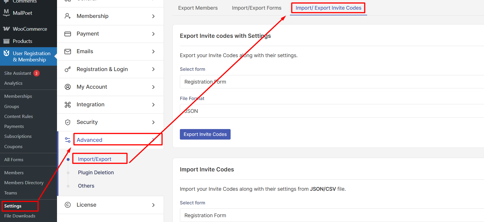 Import and Export Invite Codes for User Registration and Membership plugin