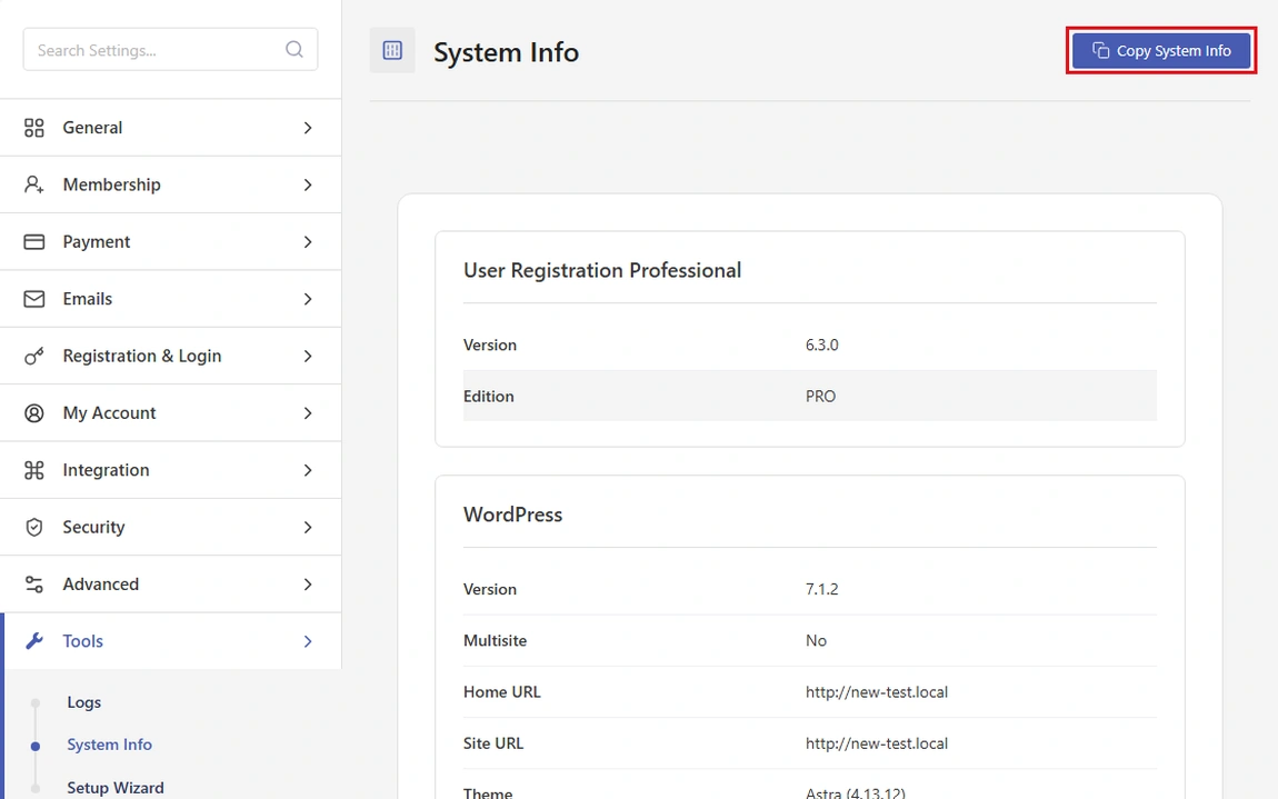 Click Copy System Info