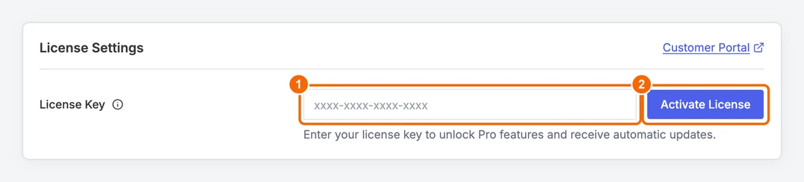 License Settings with an empty License Key field and the Activate License button