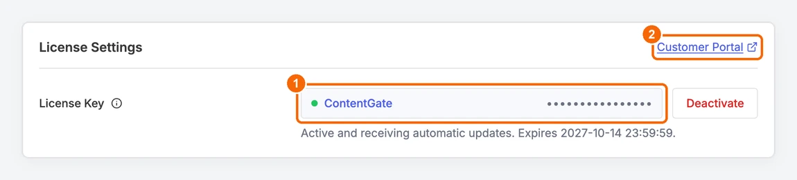 License Settings showing an active ContentGate Pro license