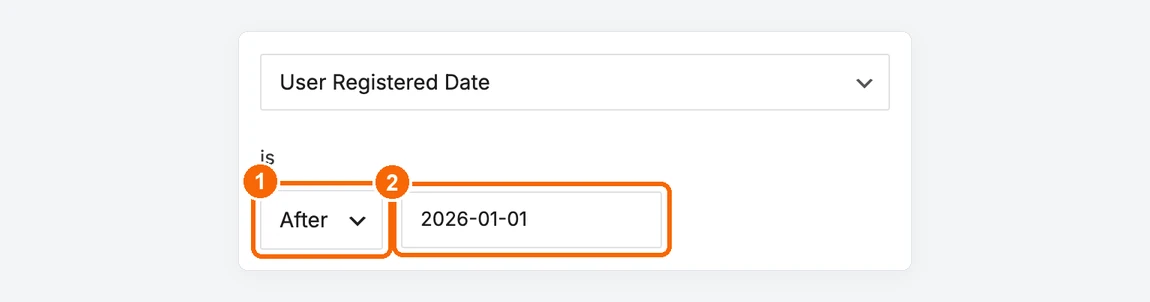 User Registered Date condition set to After 1 January 2026