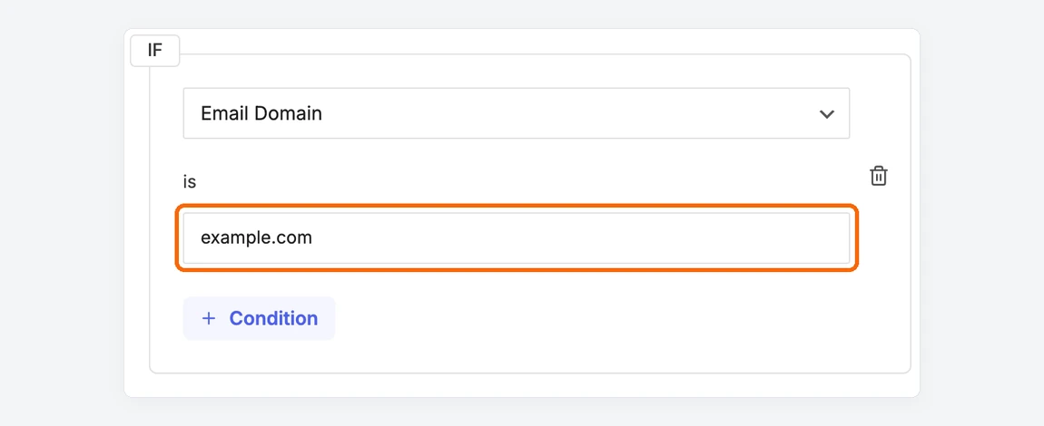 Email Domain condition limited to staff addresses at example.com