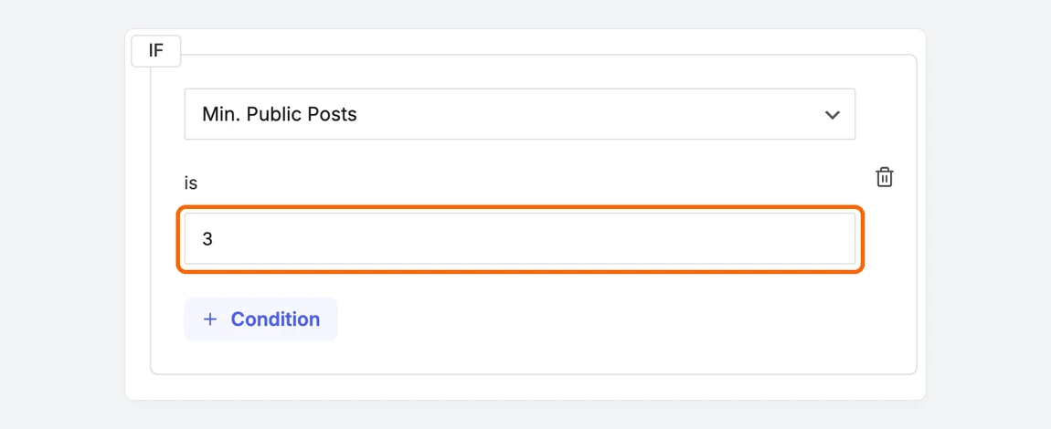 Min. Public Posts condition requiring at least 3 published posts
