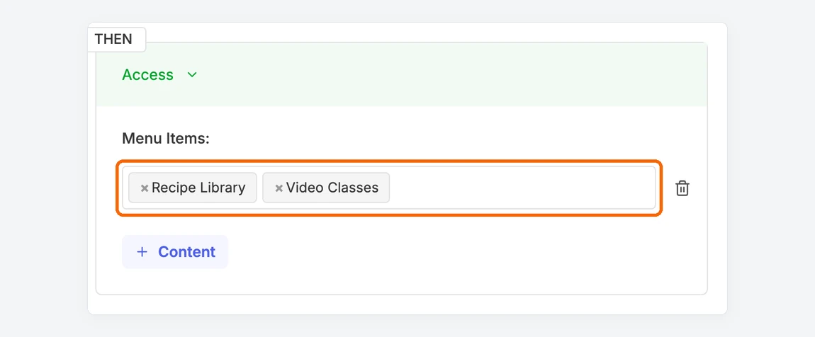 Menu Items target restricting the Recipe Library and Video Classes menu links