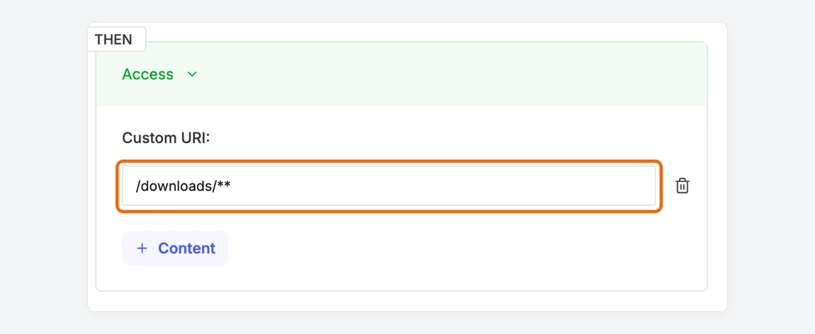 Custom URI target protecting every address under /downloads/