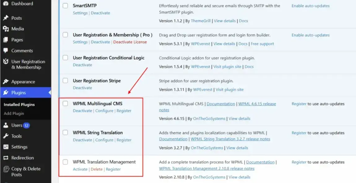 Install and configure WPML for email translation