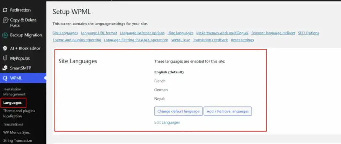 Select a language for email translation