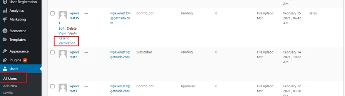 Resend Verification Email by Admin